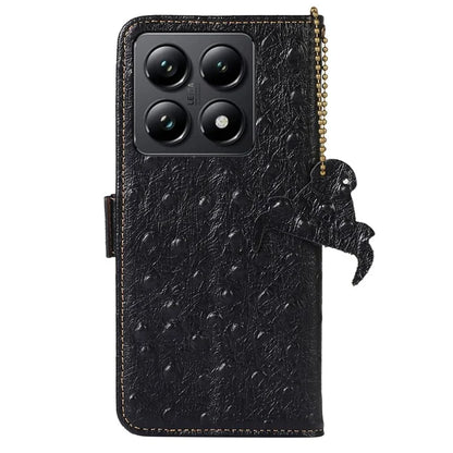 For Xiaomi 14T Pro Case RFID Blocking Genuine Cow Leather Phone Case Ostrich Texture