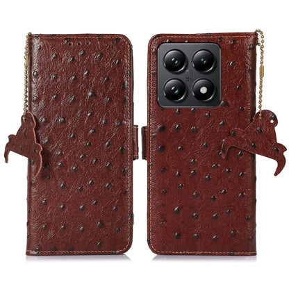 For Xiaomi 14T Pro Case RFID Blocking Genuine Cow Leather Phone Case Ostrich Texture