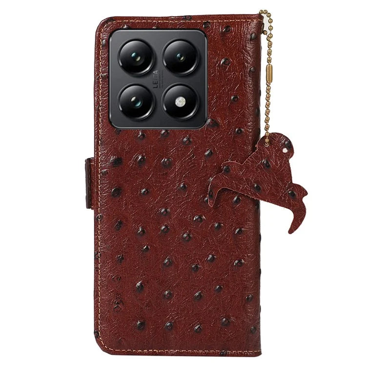 For Xiaomi 14T Pro Case RFID Blocking Genuine Cow Leather Phone Case Ostrich Texture