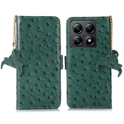 For Xiaomi 14T Pro Case RFID Blocking Genuine Cow Leather Phone Case Ostrich Texture