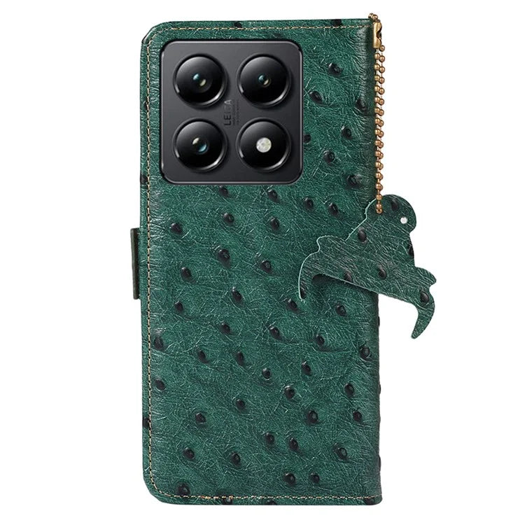 For Xiaomi 14T Pro Case RFID Blocking Genuine Cow Leather Phone Case Ostrich Texture