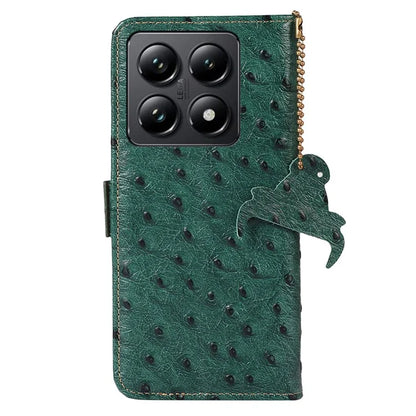 For Xiaomi 14T Pro Case RFID Blocking Genuine Cow Leather Phone Case Ostrich Texture