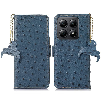 For Xiaomi 14T Case RFID Blocking Genuine Cow Leather Phone Case Ostrich Texture