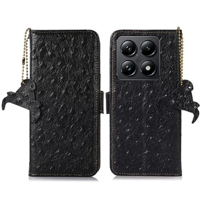 For Xiaomi 14T Case RFID Blocking Genuine Cow Leather Phone Case Ostrich Texture