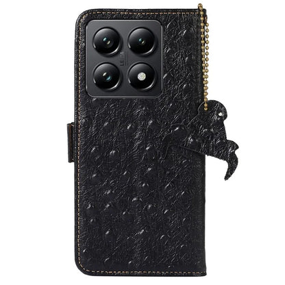 For Xiaomi 14T Case RFID Blocking Genuine Cow Leather Phone Case Ostrich Texture