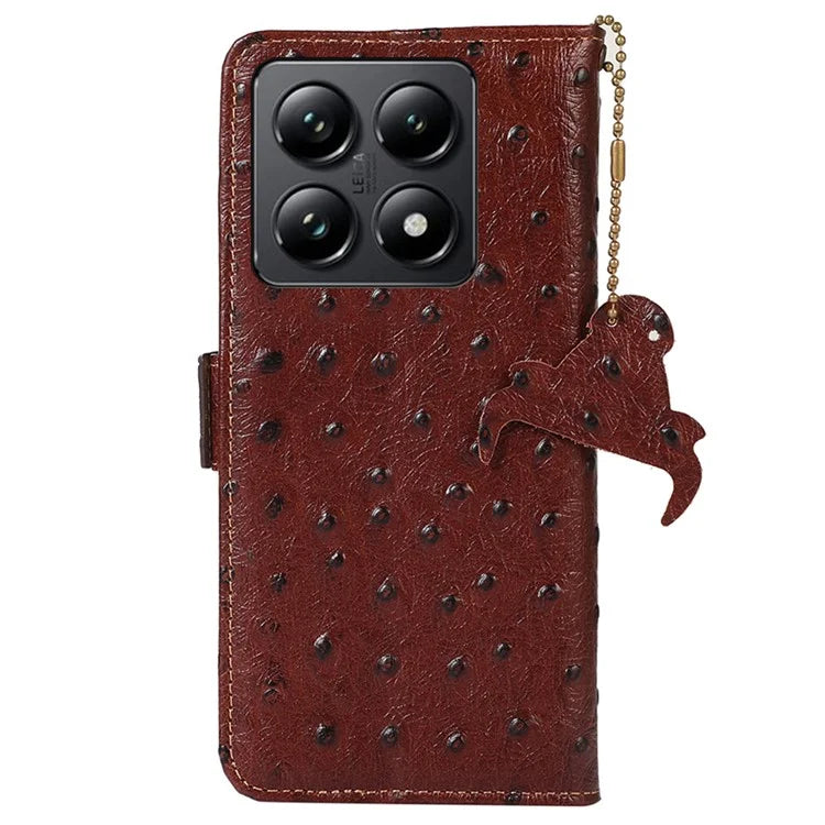 For Xiaomi 14T Case RFID Blocking Genuine Cow Leather Phone Case Ostrich Texture