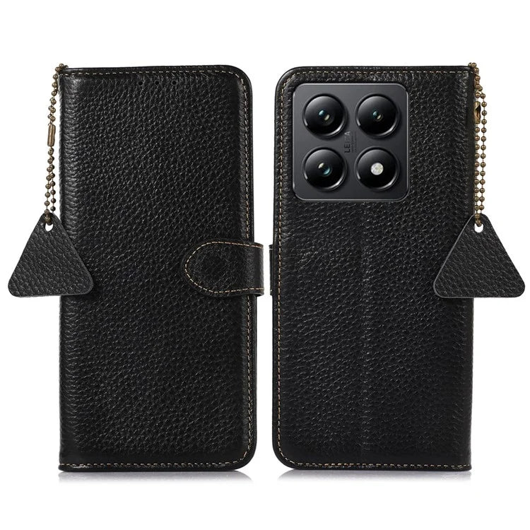 For Xiaomi 14T Pro Case RFID Blocking Litchi Texture Genuine Cow Leather Phone Cover