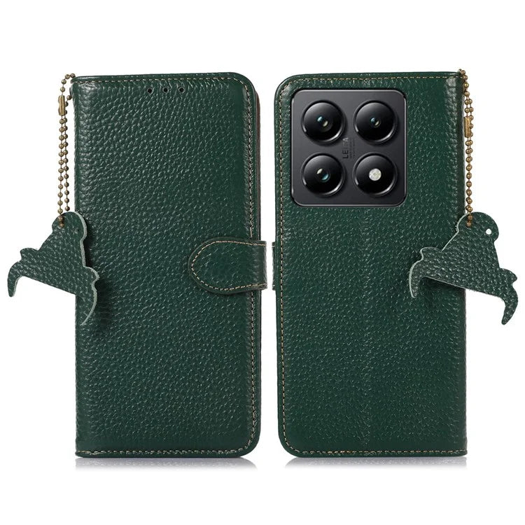For Xiaomi 14T Pro Case RFID Blocking Litchi Texture Genuine Cow Leather Phone Cover