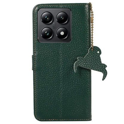 For Xiaomi 14T Case RFID Blocking Litchi Texture Genuine Cow Leather Phone Cover