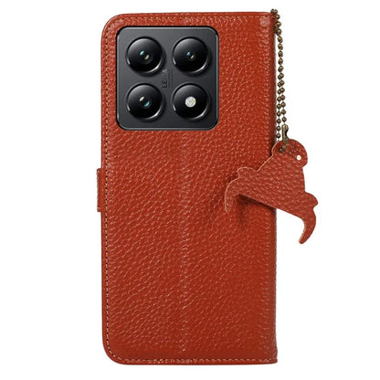 For Xiaomi 14T Case RFID Blocking Litchi Texture Genuine Cow Leather Phone Cover