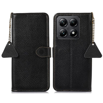 For Xiaomi 14T Case RFID Blocking Litchi Texture Genuine Cow Leather Phone Cover