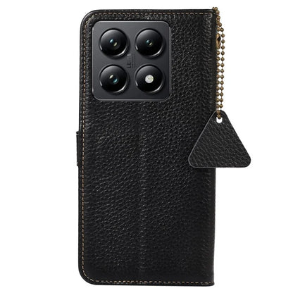 For Xiaomi 14T Case RFID Blocking Litchi Texture Genuine Cow Leather Phone Cover