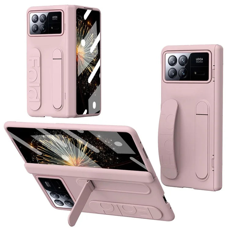For Xiaomi Mix Fold 3 5G Case Kickstand Wristband PC Phone Cover with Tempered Glass Film