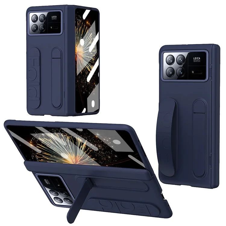 For Xiaomi Mix Fold 3 5G Case Kickstand Wristband PC Phone Cover with Tempered Glass Film