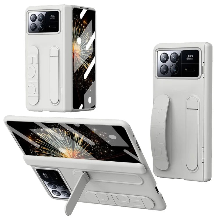 For Xiaomi Mix Fold 3 5G Case Kickstand Wristband PC Phone Cover with Tempered Glass Film