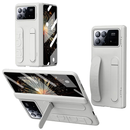 For Xiaomi Mix Fold 3 5G Case Kickstand Wristband PC Phone Cover with Tempered Glass Film