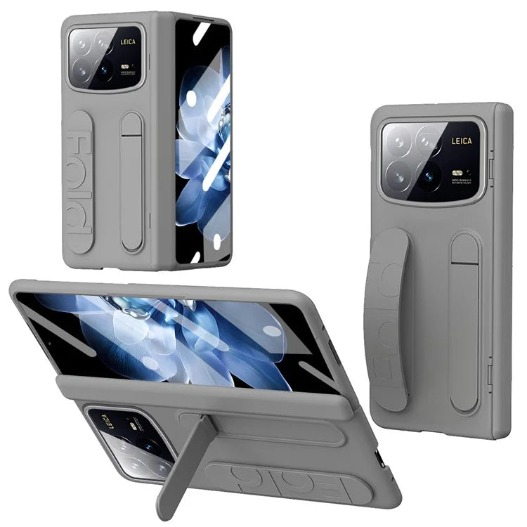 For Xiaomi Mix Fold 4 5G Case Kickstand Wristband PC Phone Cover with Tempered Glass Film