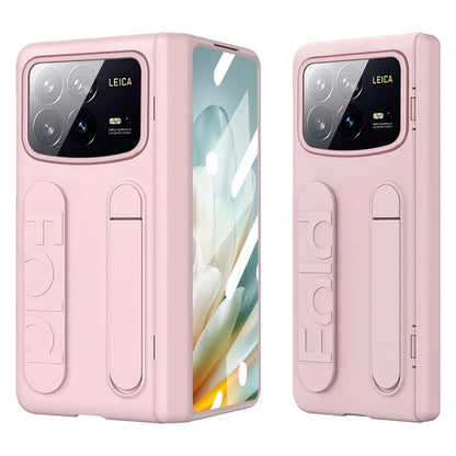 For Xiaomi Mix Fold 4 5G Case Kickstand Wristband PC Phone Cover with Tempered Glass Film