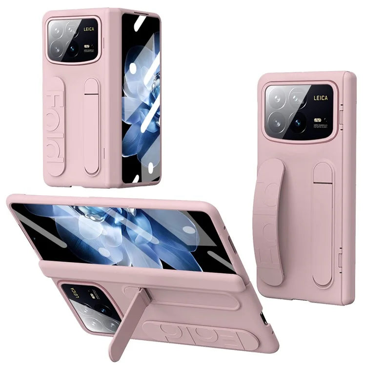 For Xiaomi Mix Fold 4 5G Case Kickstand Wristband PC Phone Cover with Tempered Glass Film