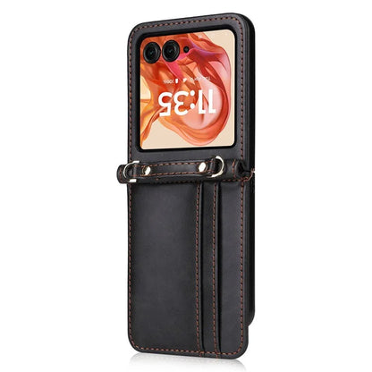 For Motorola Razr 50 5G / Razr 2024 5G Case Card Slots Leather Phone Cover with Lanyard