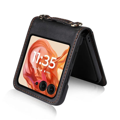 For Motorola Razr 50 5G / Razr 2024 5G Case Card Slots Leather Phone Cover with Lanyard