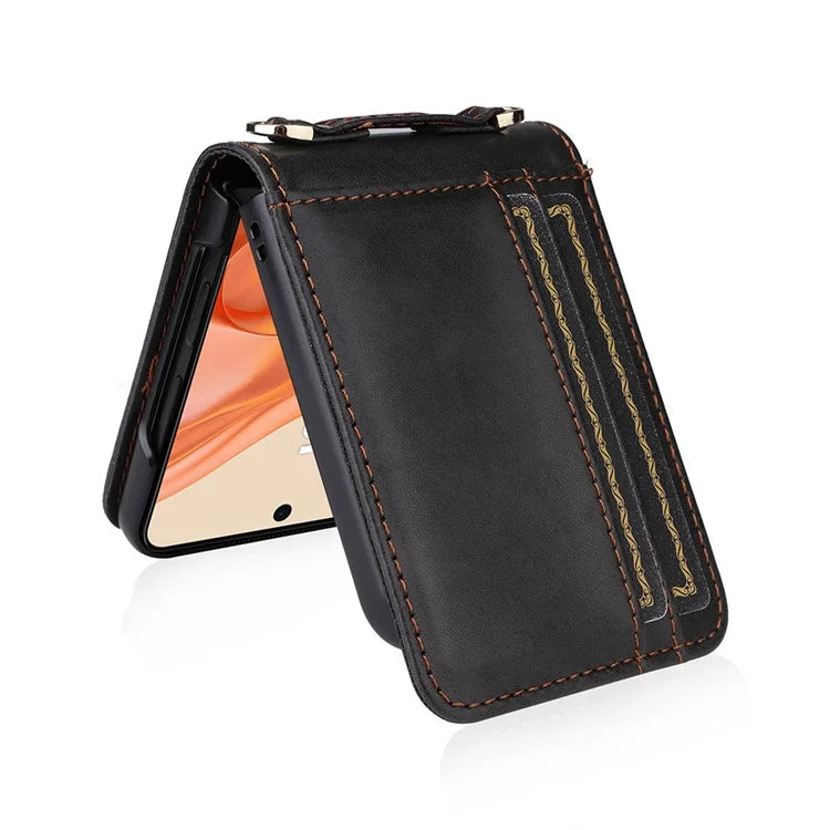 For Motorola Razr 50 5G / Razr 2024 5G Case Card Slots Leather Phone Cover with Lanyard