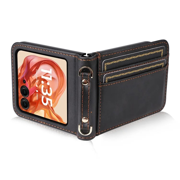 For Motorola Razr 50 5G / Razr 2024 5G Case Card Slots Leather Phone Cover with Lanyard