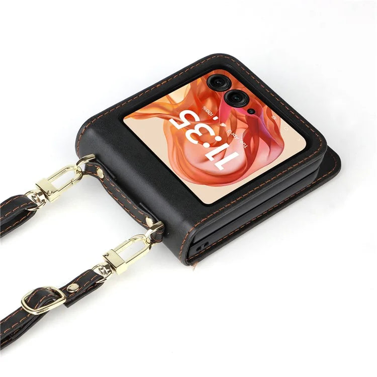 For Motorola Razr 50 5G / Razr 2024 5G Case Card Slots Leather Phone Cover with Lanyard