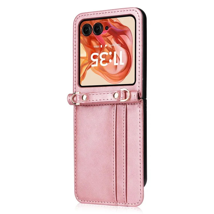 For Motorola Razr 50 5G / Razr 2024 5G Case Card Slots Leather Phone Cover with Lanyard