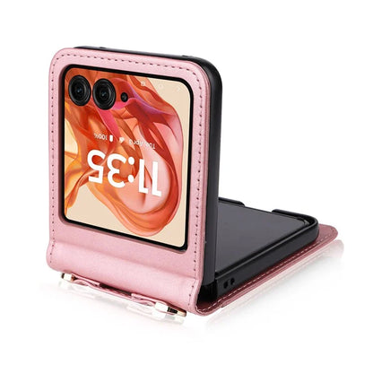 For Motorola Razr 50 5G / Razr 2024 5G Case Card Slots Leather Phone Cover with Lanyard