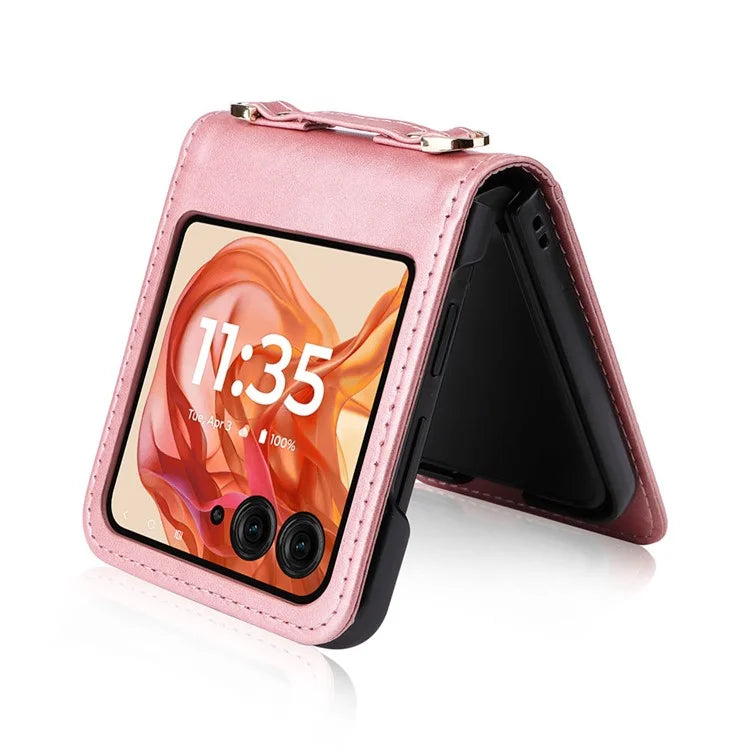 For Motorola Razr 50 5G / Razr 2024 5G Case Card Slots Leather Phone Cover with Lanyard