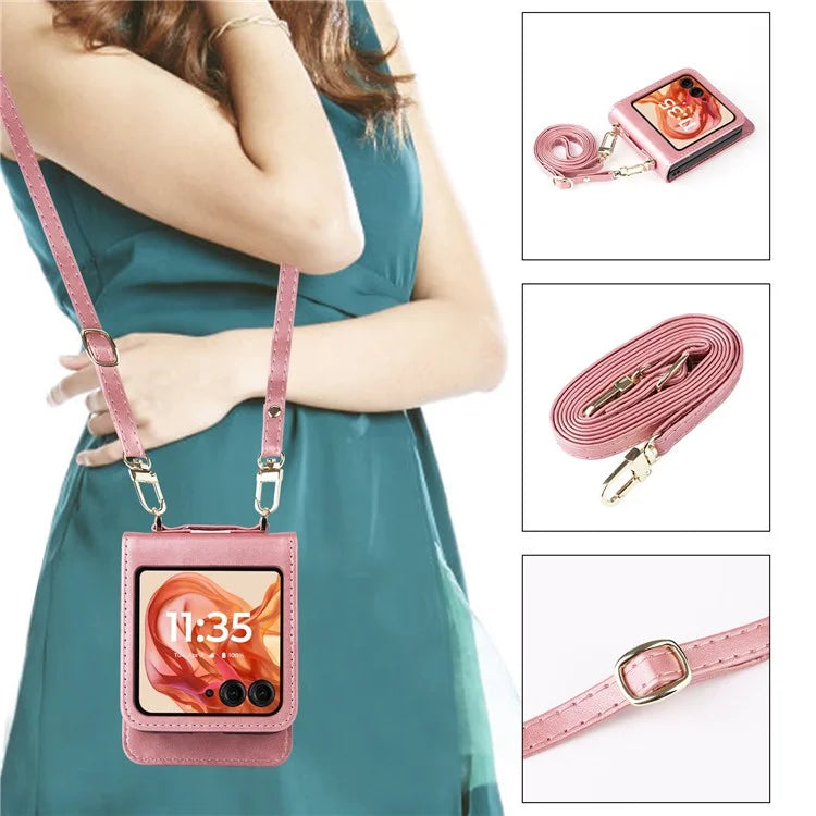 For Motorola Razr 50 5G / Razr 2024 5G Case Card Slots Leather Phone Cover with Lanyard