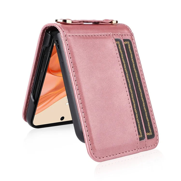 For Motorola Razr 50 5G / Razr 2024 5G Case Card Slots Leather Phone Cover with Lanyard