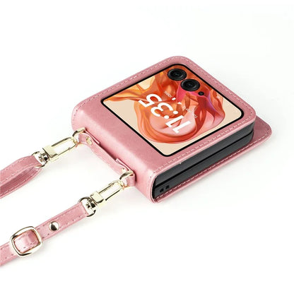 For Motorola Razr 50 5G / Razr 2024 5G Case Card Slots Leather Phone Cover with Lanyard