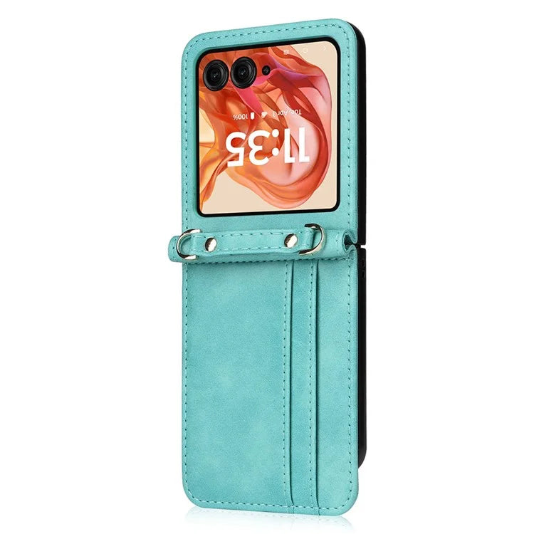 For Motorola Razr 50 5G / Razr 2024 5G Case Card Slots Leather Phone Cover with Lanyard