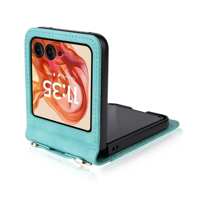 For Motorola Razr 50 5G / Razr 2024 5G Case Card Slots Leather Phone Cover with Lanyard