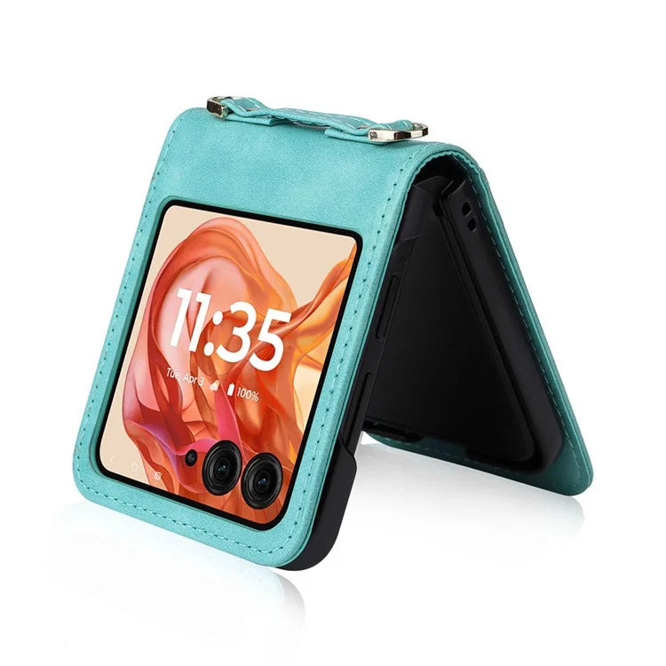 For Motorola Razr 50 5G / Razr 2024 5G Case Card Slots Leather Phone Cover with Lanyard