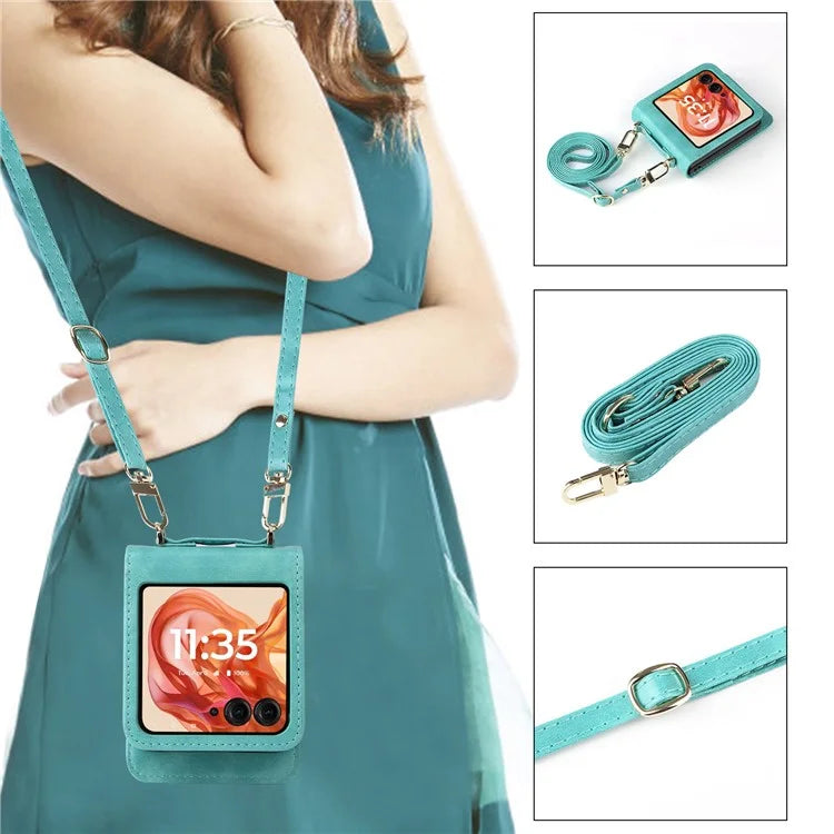 For Motorola Razr 50 5G / Razr 2024 5G Case Card Slots Leather Phone Cover with Lanyard