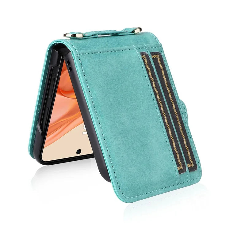 For Motorola Razr 50 5G / Razr 2024 5G Case Card Slots Leather Phone Cover with Lanyard