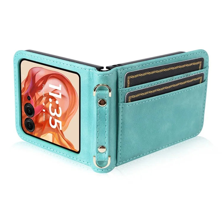For Motorola Razr 50 5G / Razr 2024 5G Case Card Slots Leather Phone Cover with Lanyard