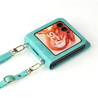 For Motorola Razr 50 5G / Razr 2024 5G Case Card Slots Leather Phone Cover with Lanyard
