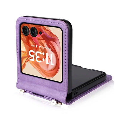 For Motorola Razr 50 5G / Razr 2024 5G Case Card Slots Leather Phone Cover with Lanyard