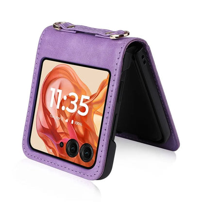 For Motorola Razr 50 5G / Razr 2024 5G Case Card Slots Leather Phone Cover with Lanyard