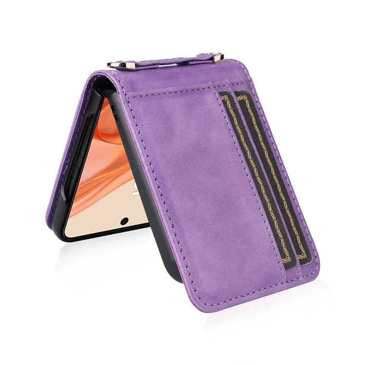 For Motorola Razr 50 5G / Razr 2024 5G Case Card Slots Leather Phone Cover with Lanyard