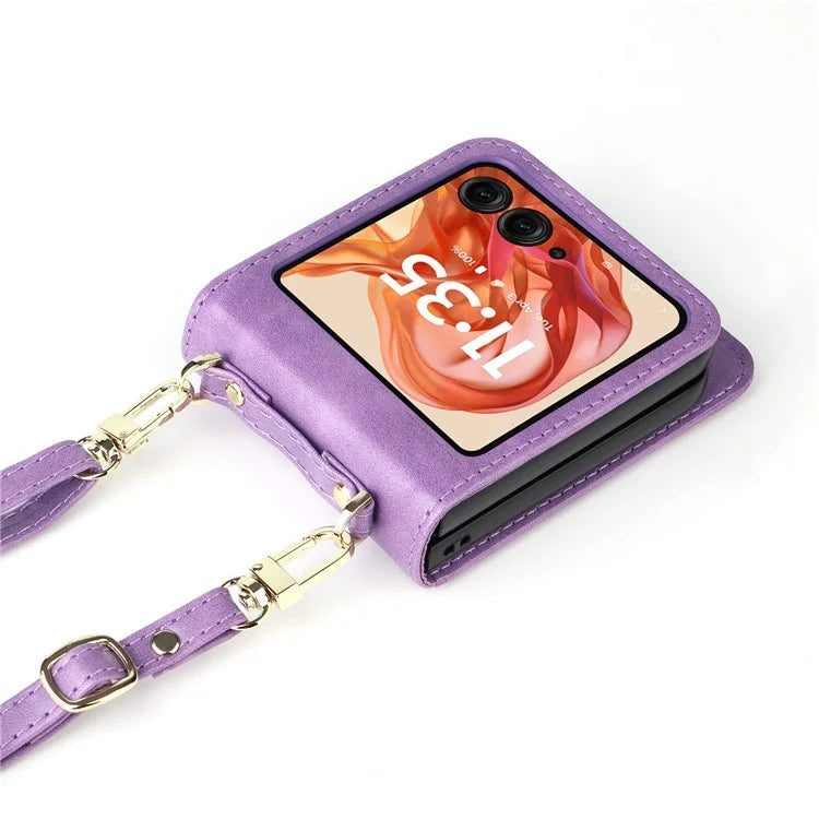 For Motorola Razr 50 5G / Razr 2024 5G Case Card Slots Leather Phone Cover with Lanyard