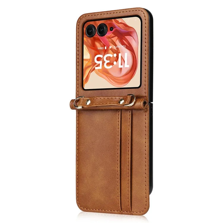 For Motorola Razr 50 5G / Razr 2024 5G Case Card Slots Leather Phone Cover with Lanyard
