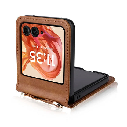 For Motorola Razr 50 5G / Razr 2024 5G Case Card Slots Leather Phone Cover with Lanyard