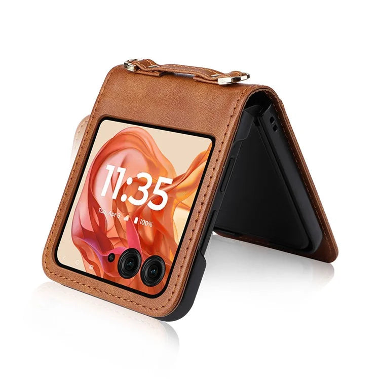 For Motorola Razr 50 5G / Razr 2024 5G Case Card Slots Leather Phone Cover with Lanyard