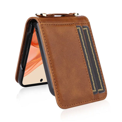 For Motorola Razr 50 5G / Razr 2024 5G Case Card Slots Leather Phone Cover with Lanyard