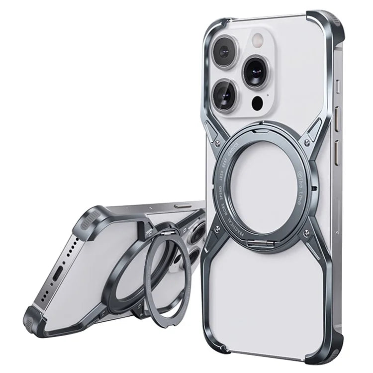 For iPhone 16 Pro Max Case Kickstand Frameless Aluminum Alloy Bumper Phone Cover